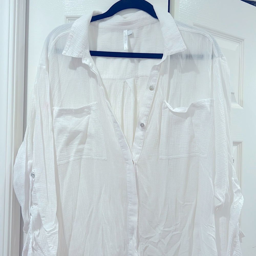 Seafolly White Lightweight Swim Coverup Shirt